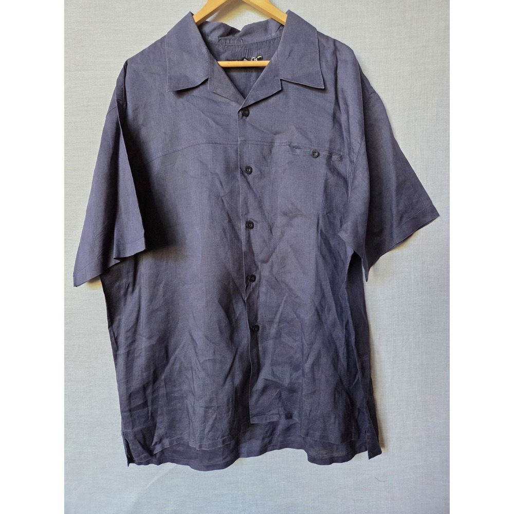 NEW GEN Shirt Linen Mens Size 3XL Big Navy Blue 100% Linen Short Sleeve Tropical